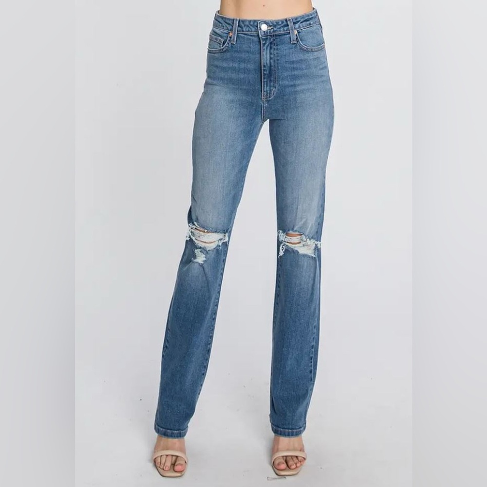 Oliver Logan The Ludlow Ex-Boyfriend Straight Leg Distressed High Rise Jeans